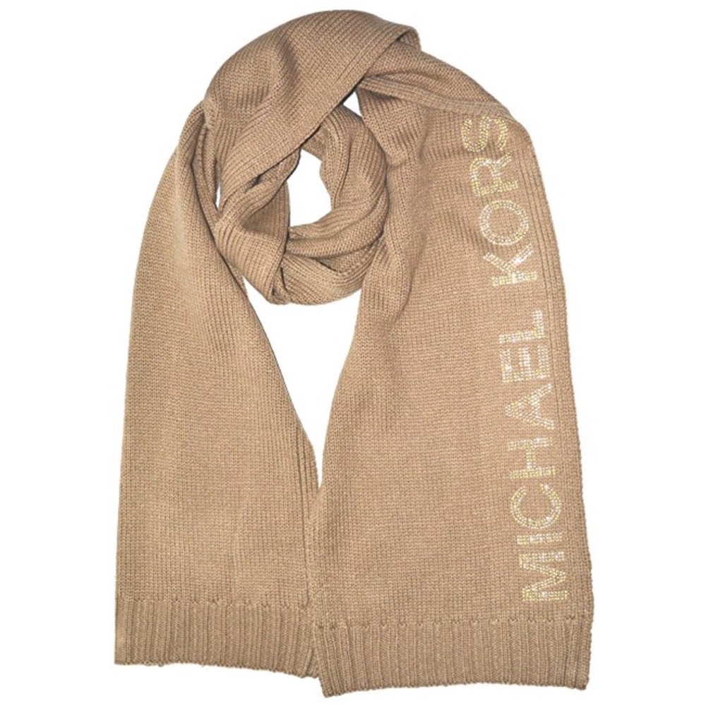 {Michael Kors} Beige Knit Scarf, Studded Logo